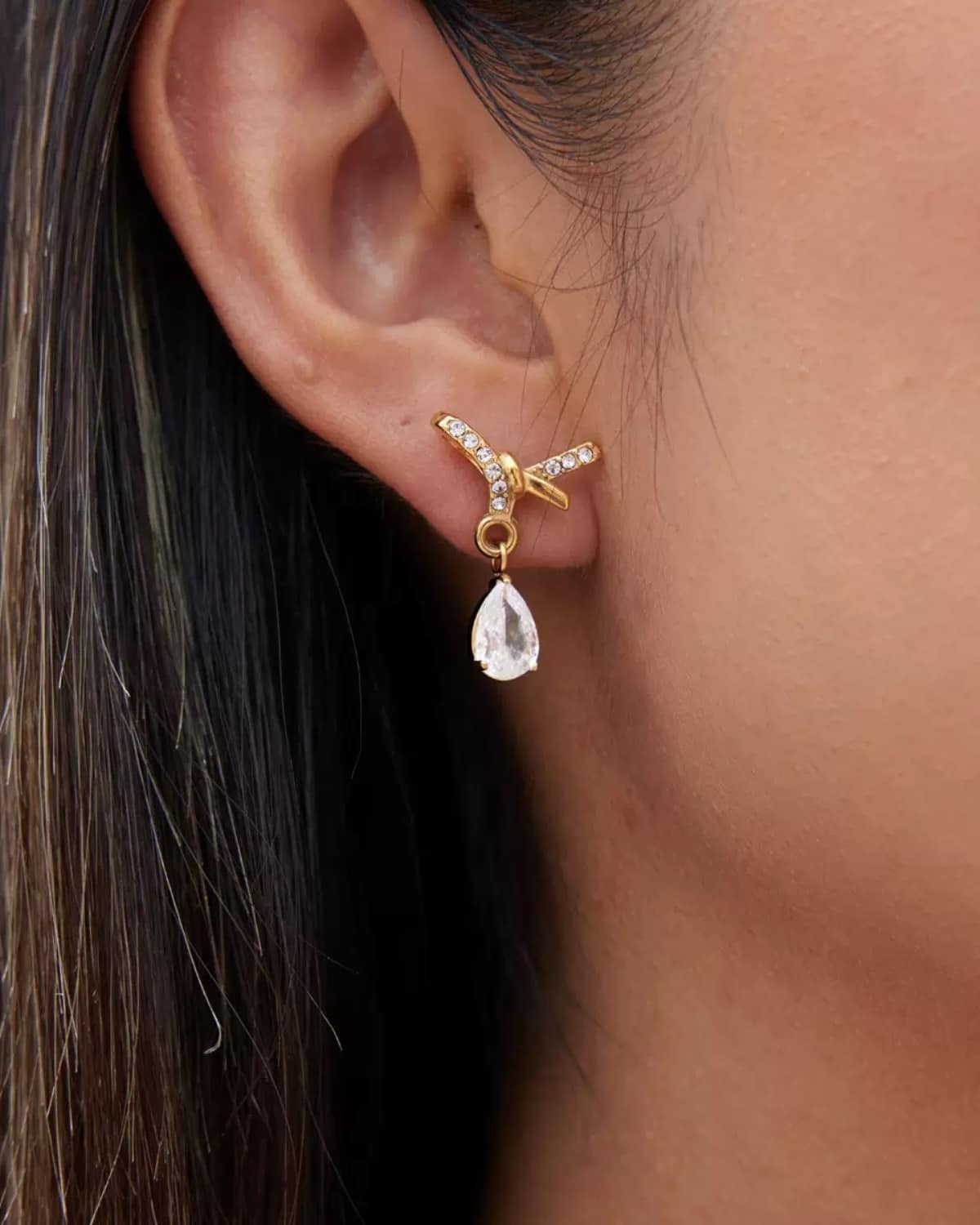Aveline Crystal Bow Drop Earrings