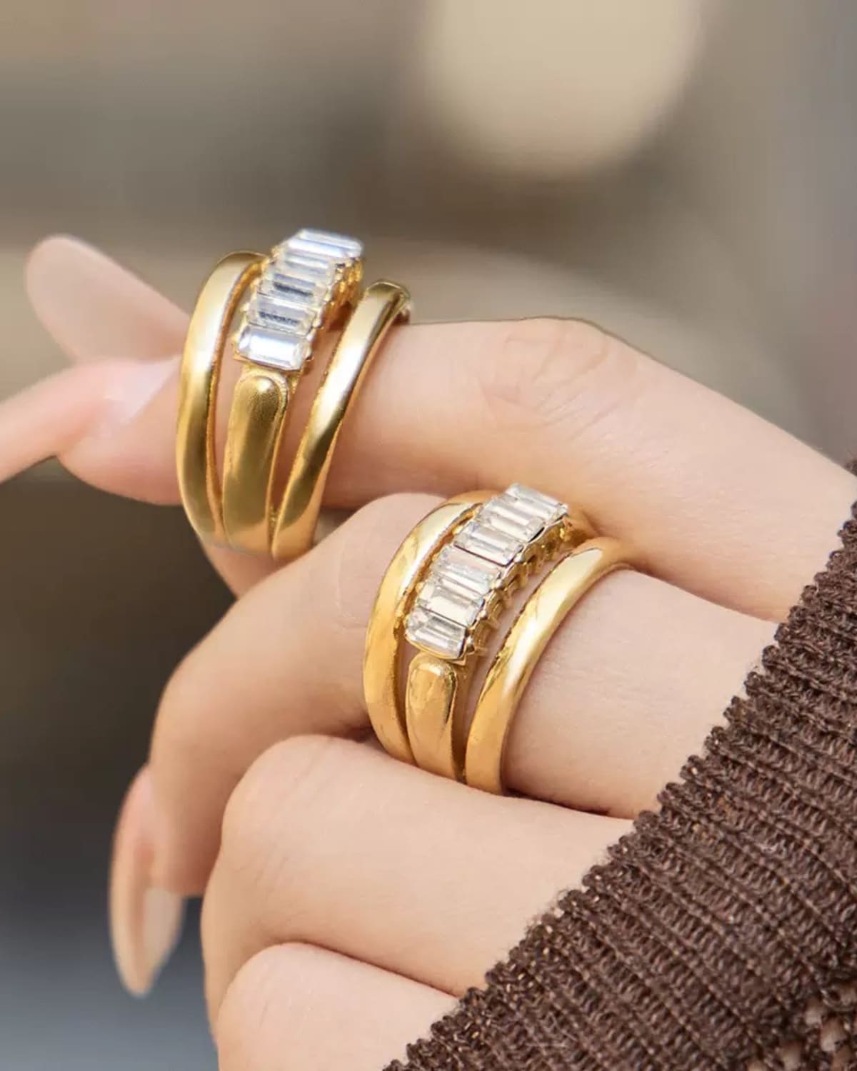 Baguette Crystal Wide Band Ring