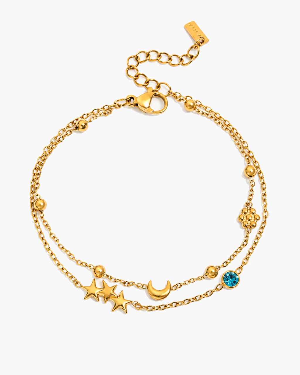 Blue Crystal Moon Star Layered Bracelet