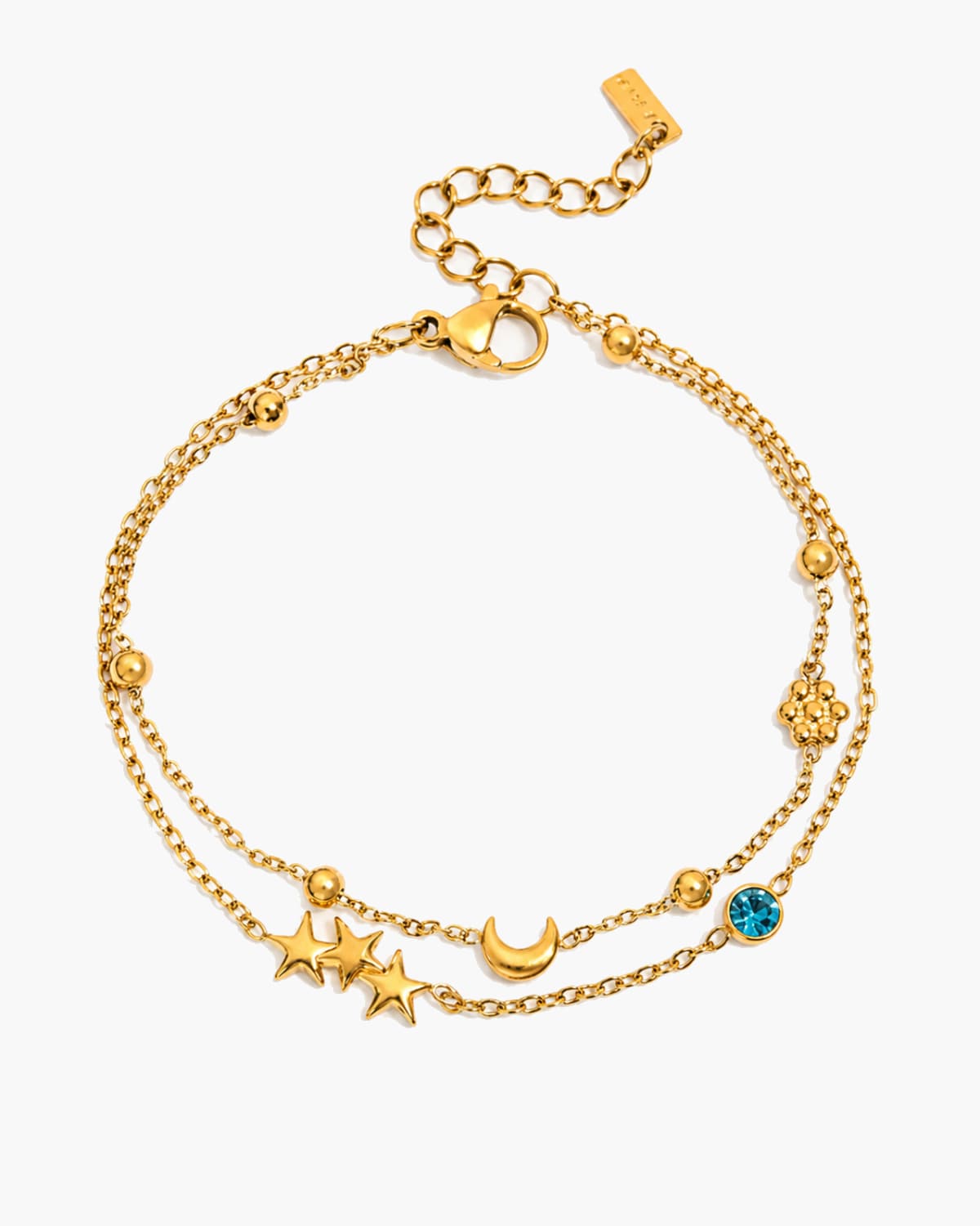 Blue Crystal Moon Star Layered Bracelet