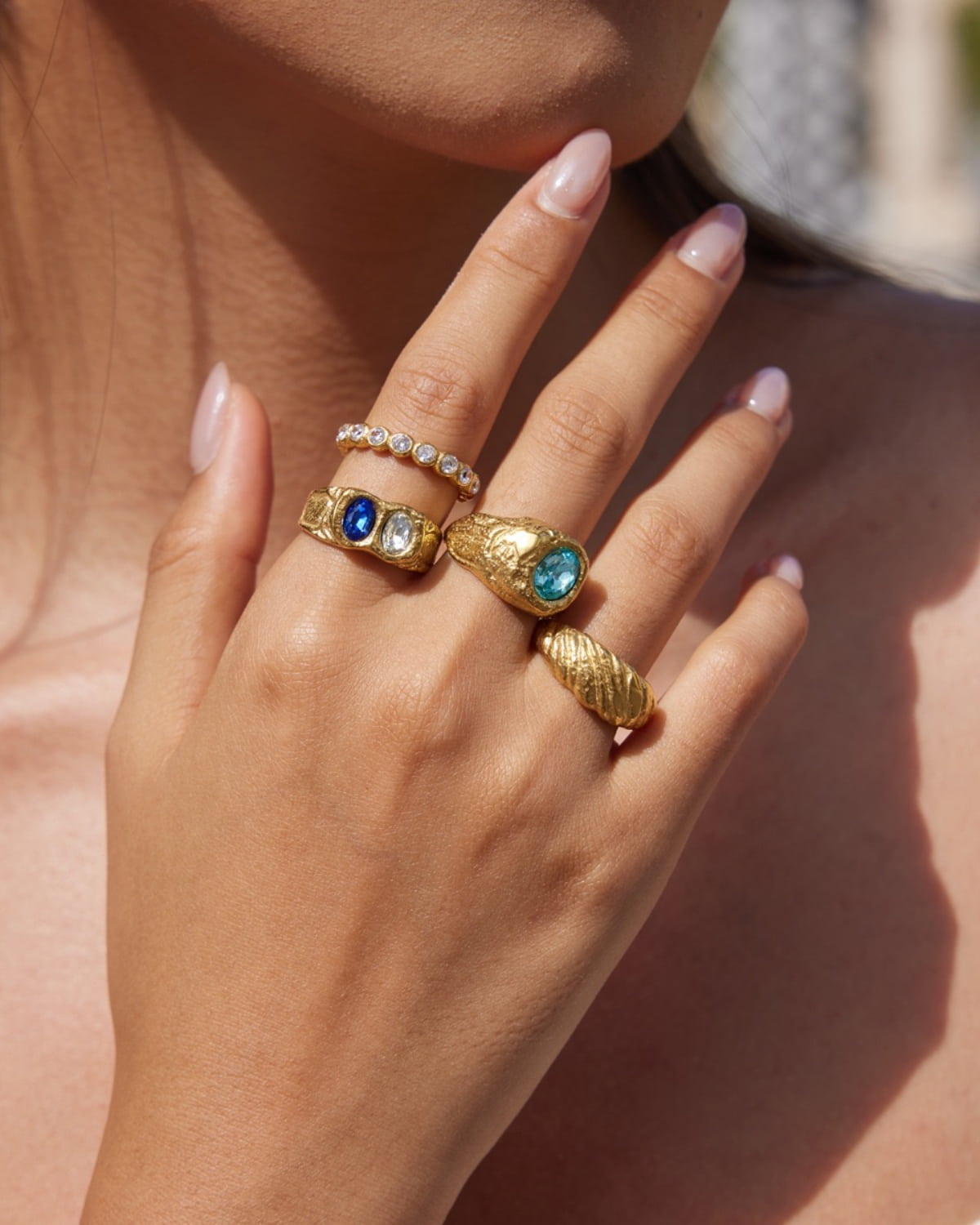 Blue Crystal Signet Ring