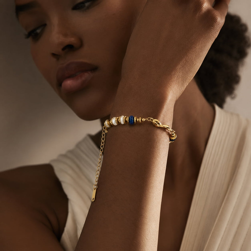 Maris Blue Stone Pearl Chain Bracelet
