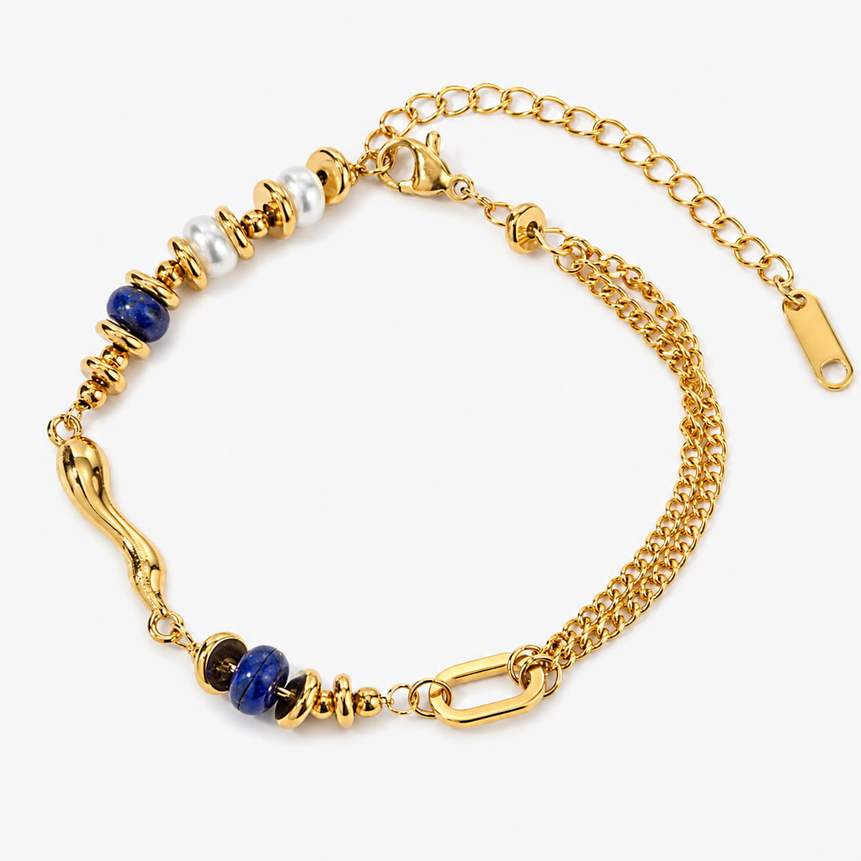 Maris Blue Stone Pearl Chain Bracelet