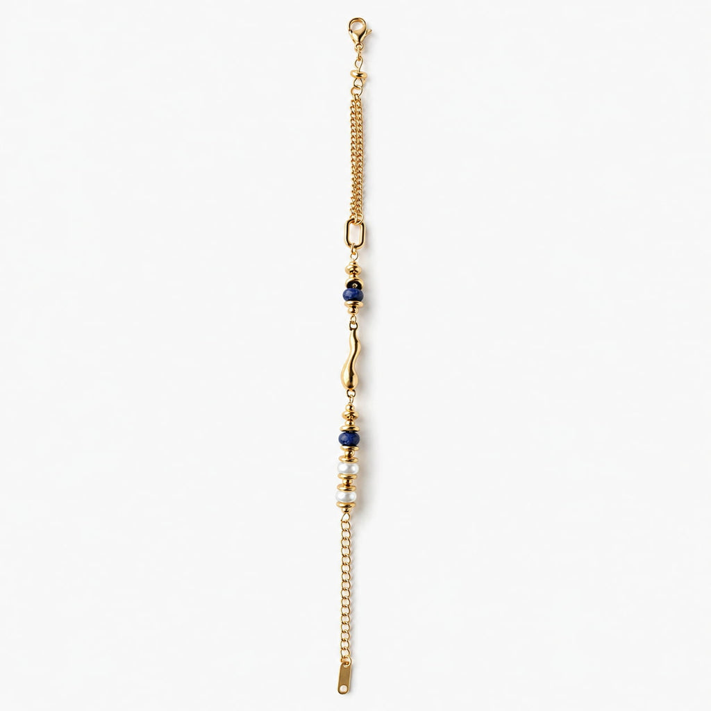 Maris Blue Stone Pearl Chain Bracelet