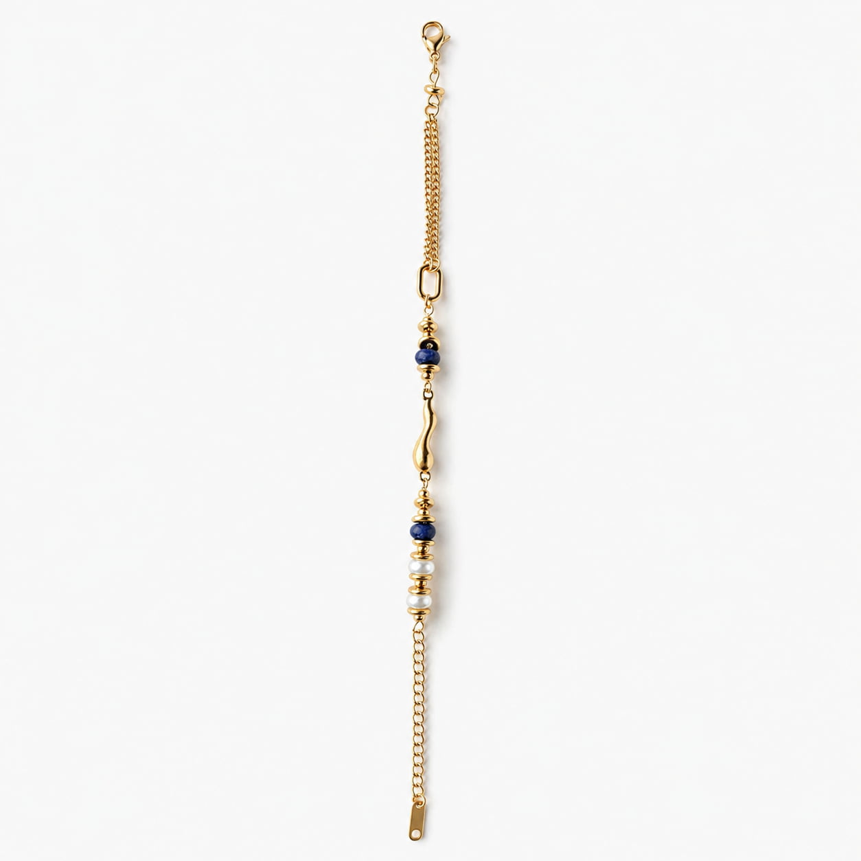 Maris Blue Stone Pearl Chain Bracelet