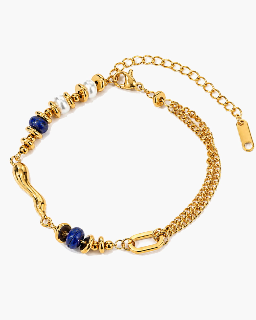 Maris Blue Stone Pearl Chain Bracelet