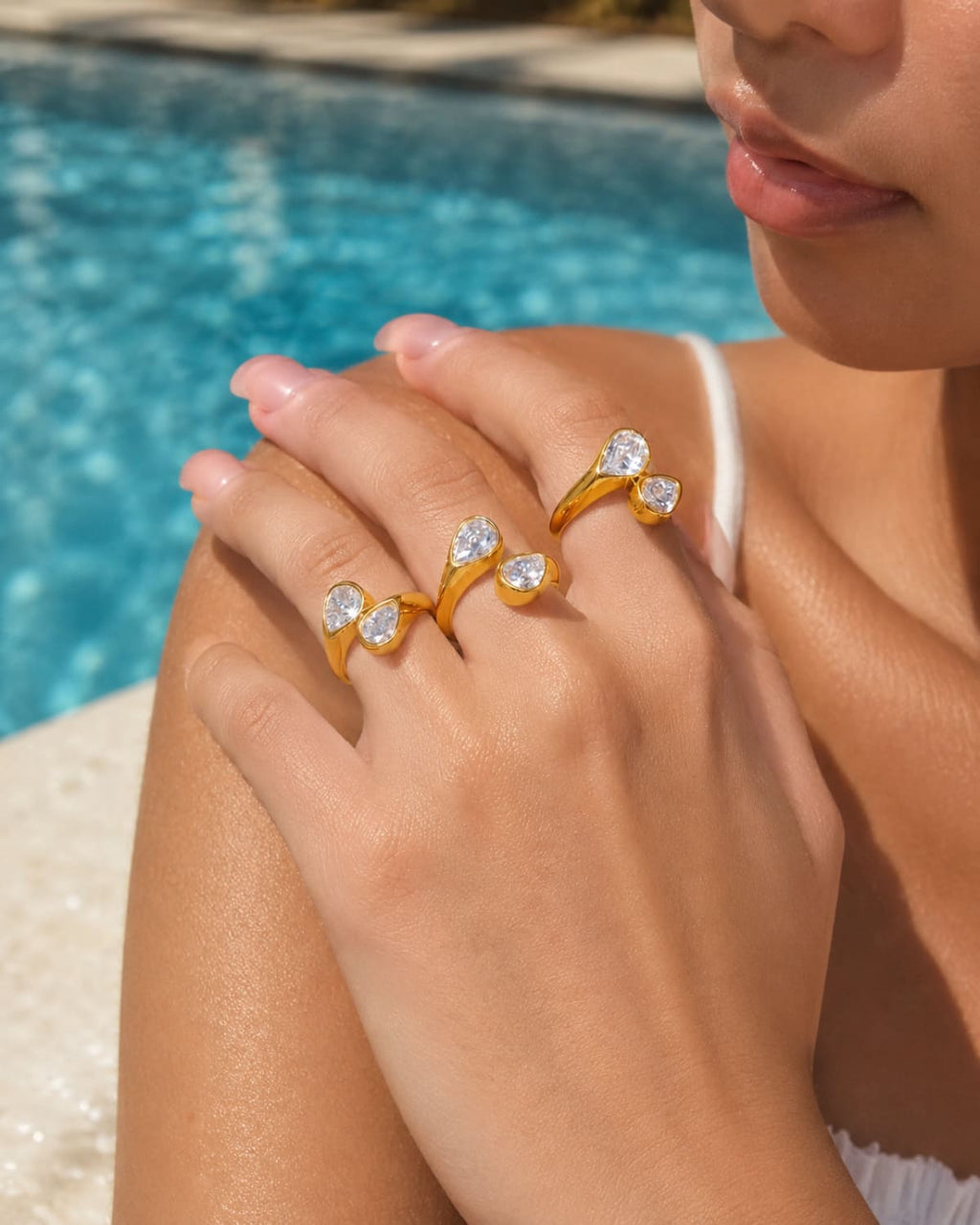 Double Teardrop Crystal Ring