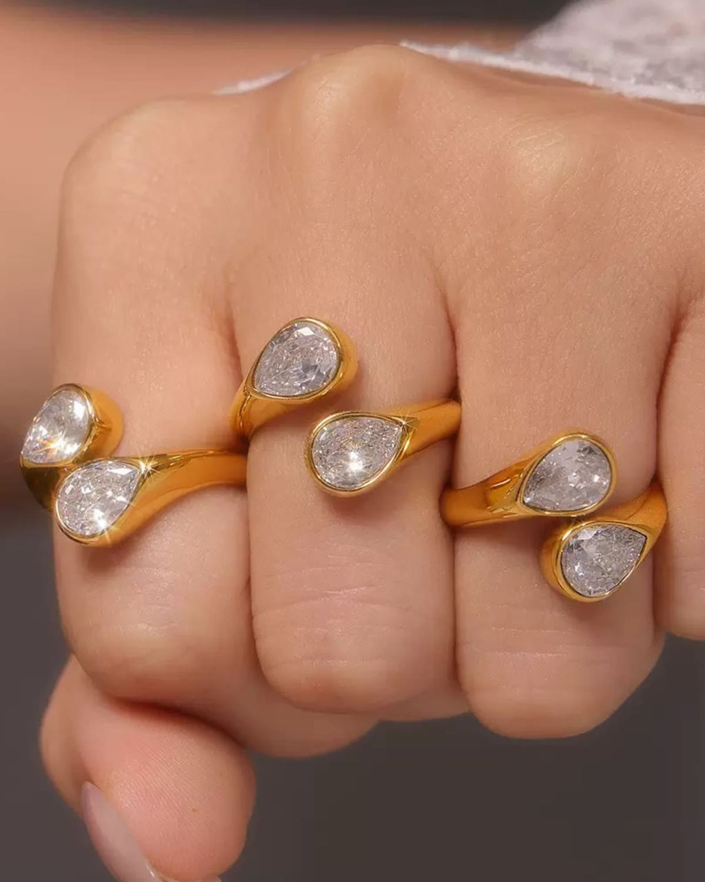 Double Teardrop Crystal Ring