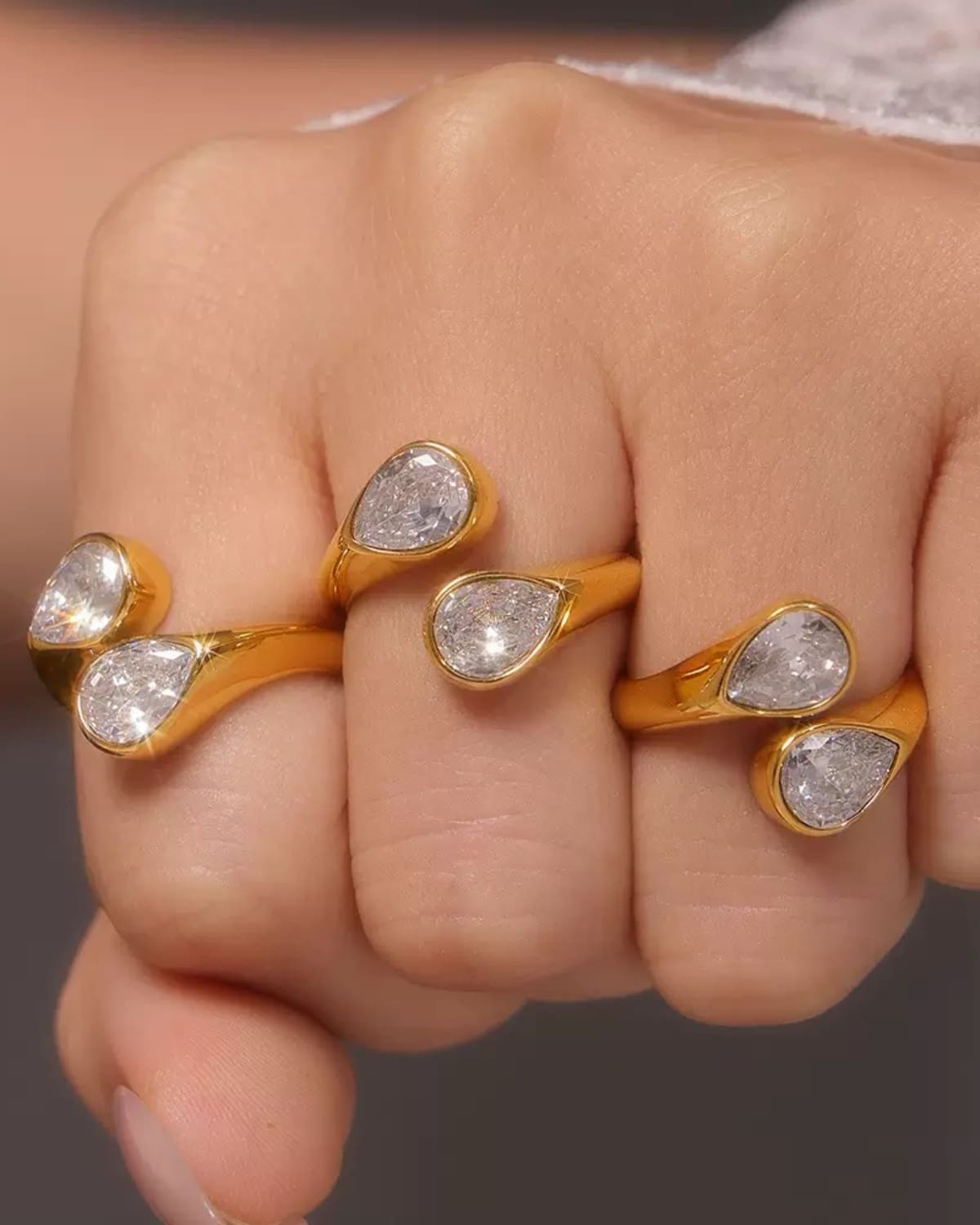 Double Teardrop Crystal Ring
