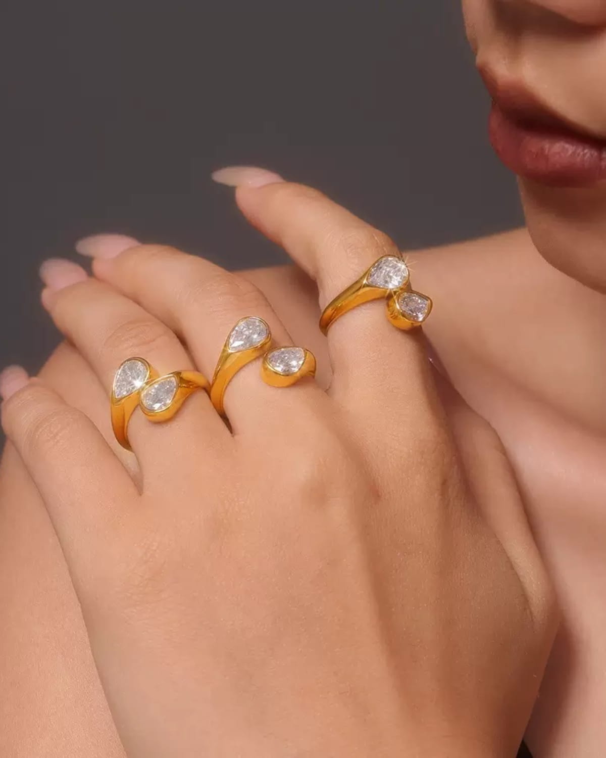 Double Teardrop Crystal Ring