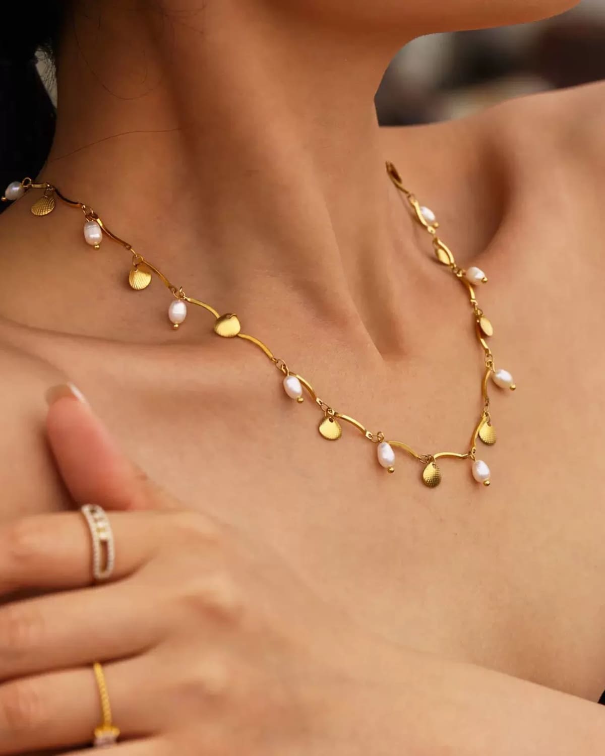 Freshwater Pearl Shell Charm Necklace
