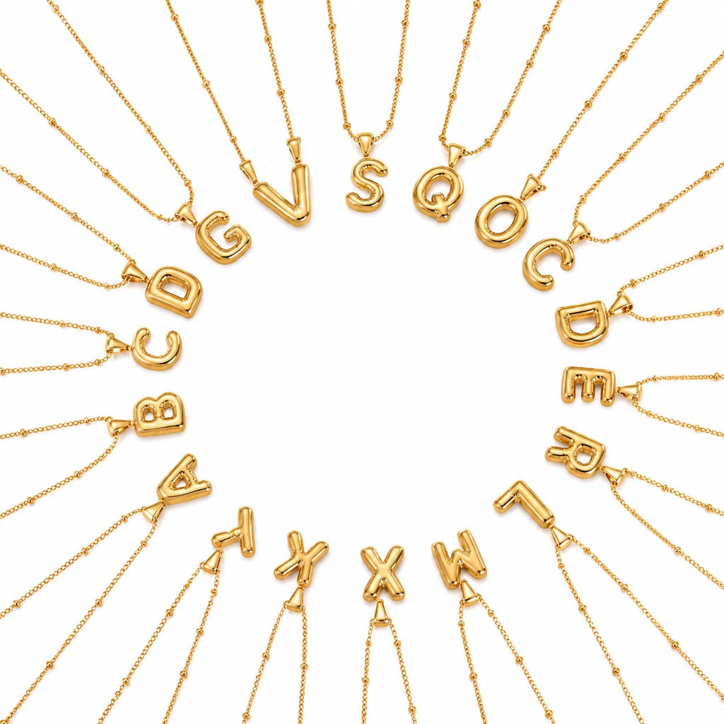 Gold Bubble Initial Necklace