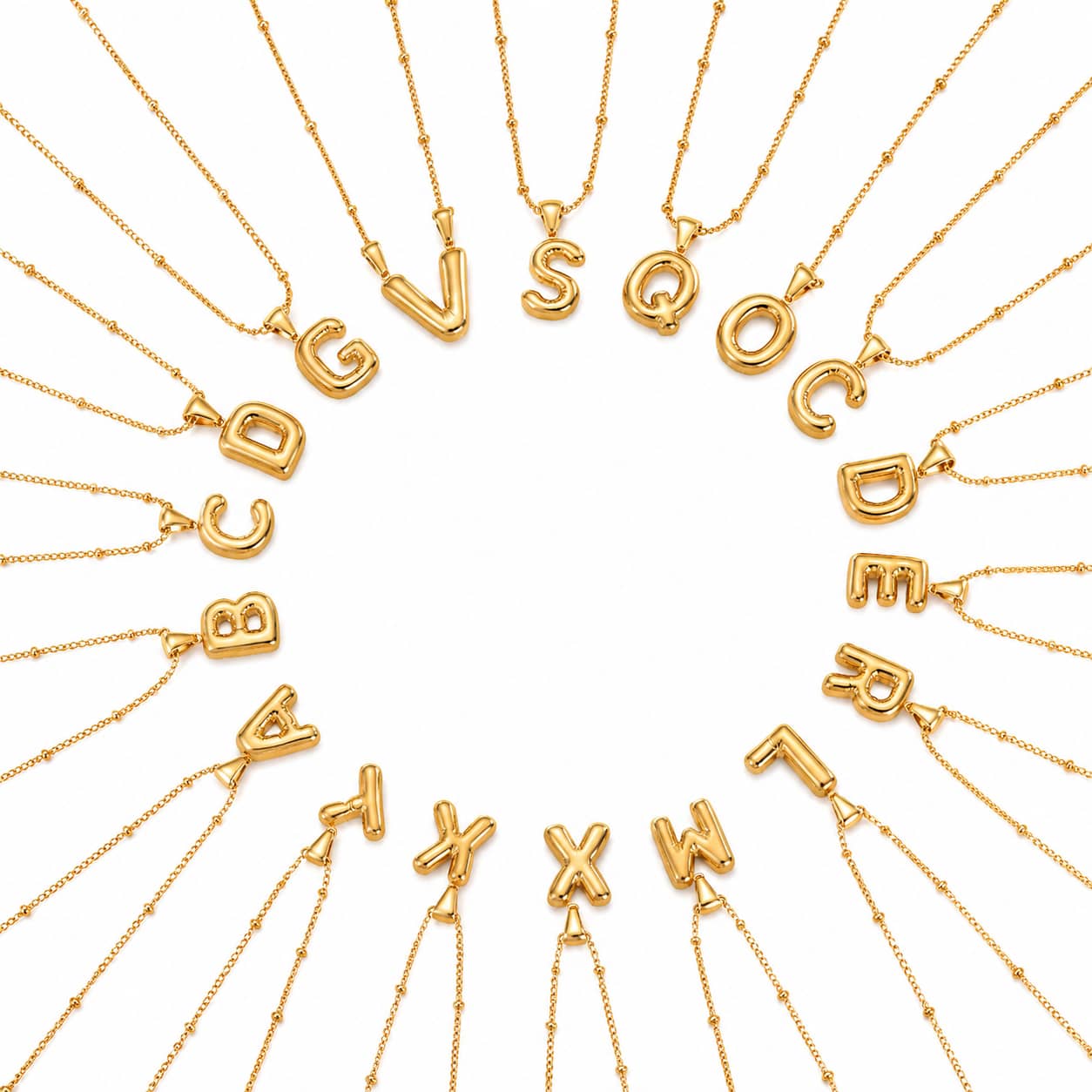 Gold Bubble Initial Necklace