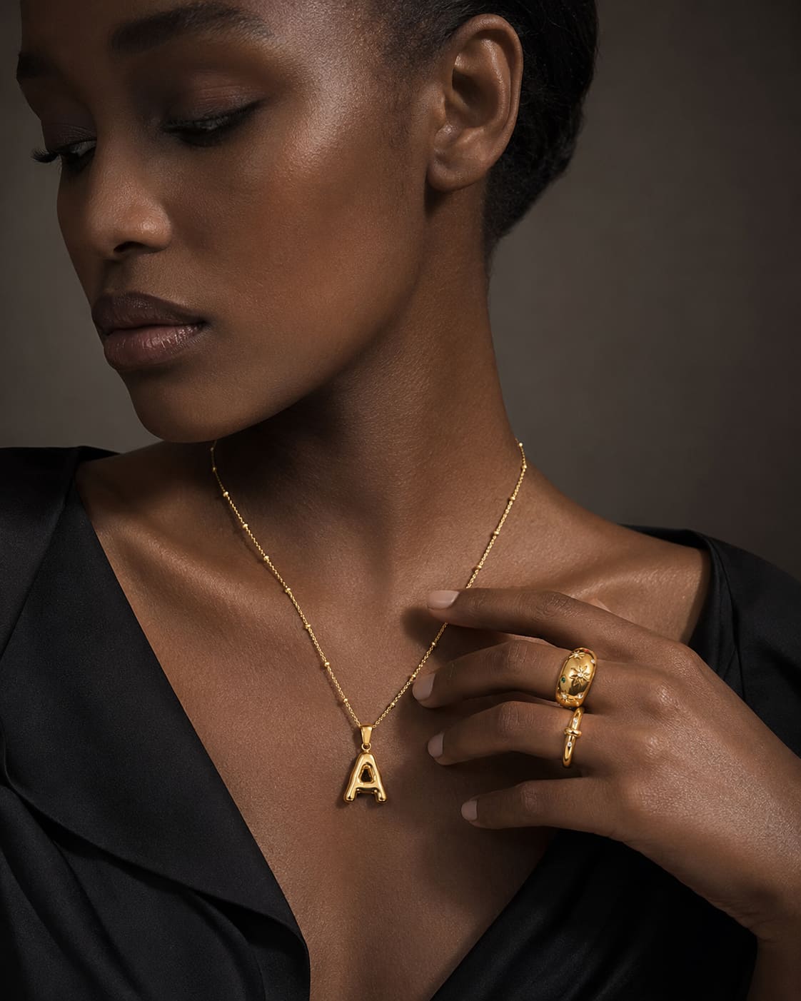 Gold Bubble Initial Necklace