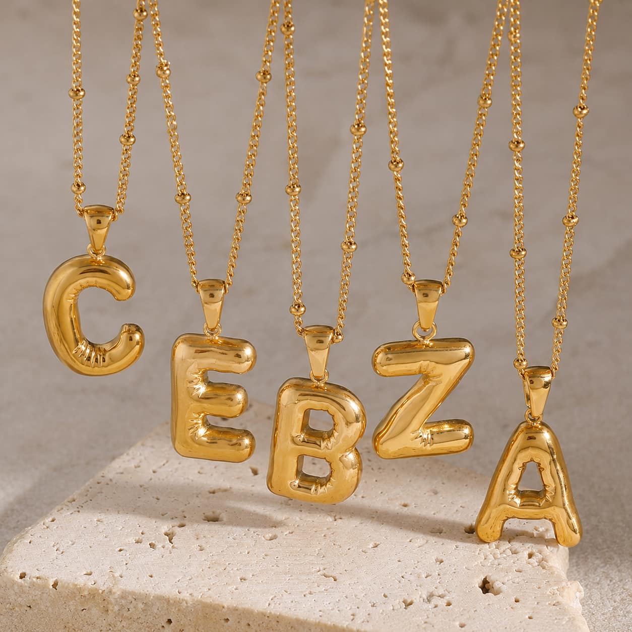 Gold Bubble Initial Necklace