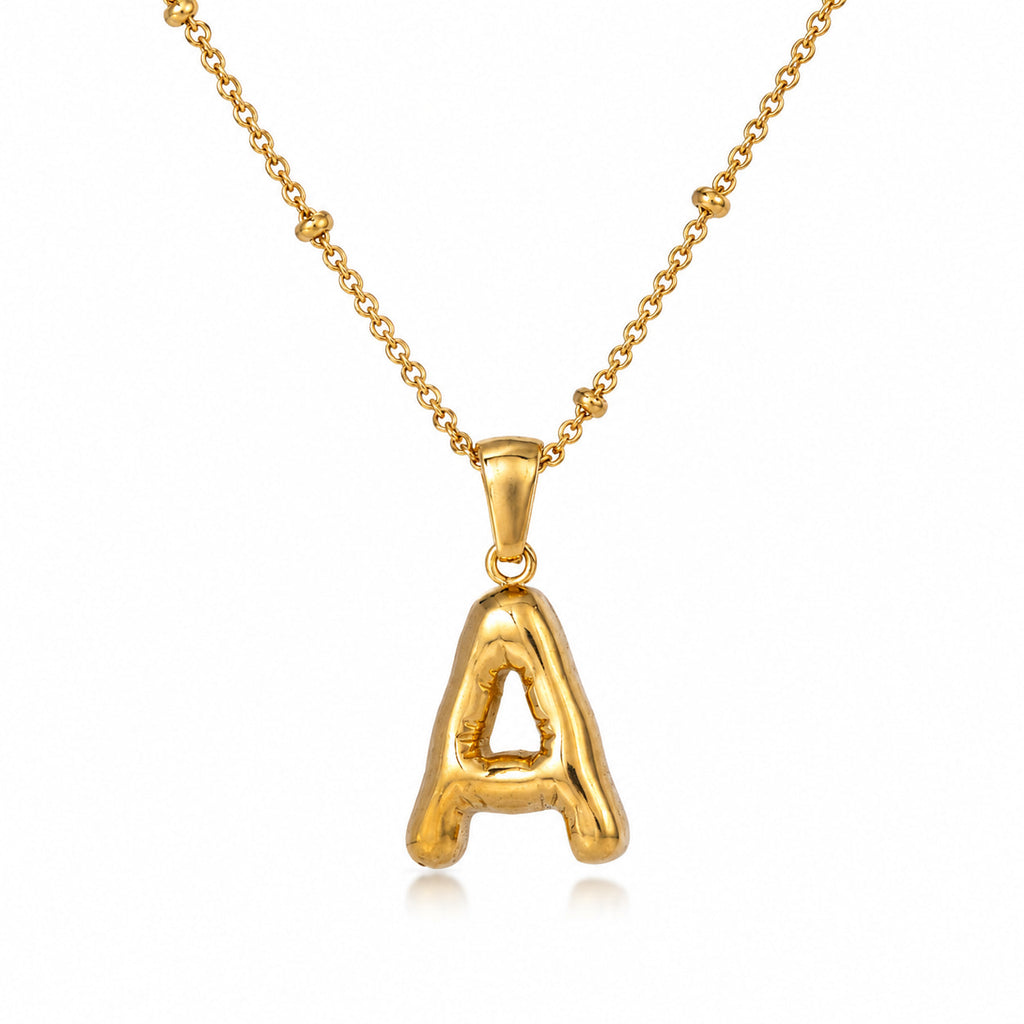 Gold Bubble Initial Necklace