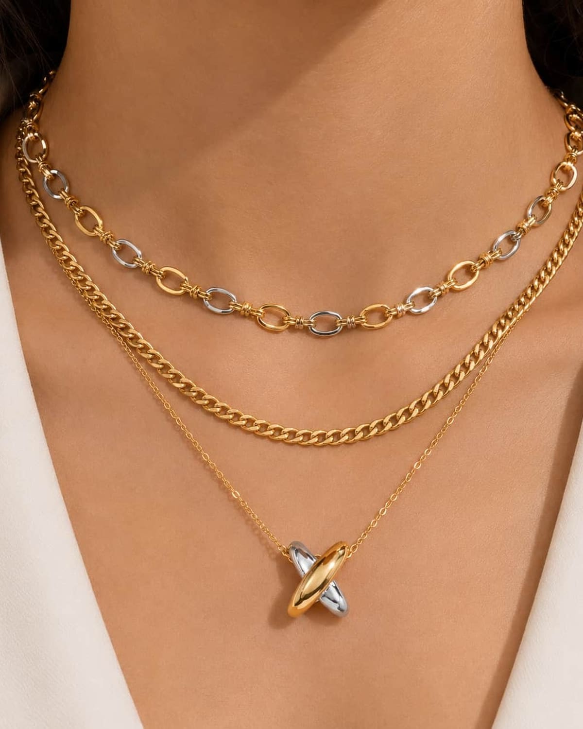 Dual Tone Link Necklace