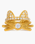 Golden Whisker Crystal Cat Ring