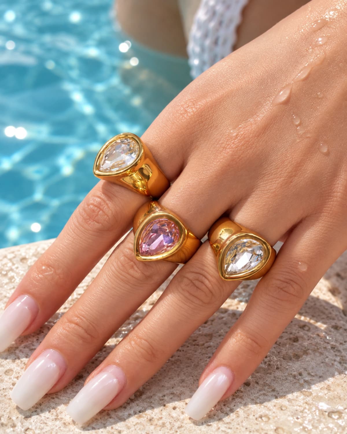 Pear Crystal Signet Ring