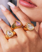Pear Crystal Signet Ring