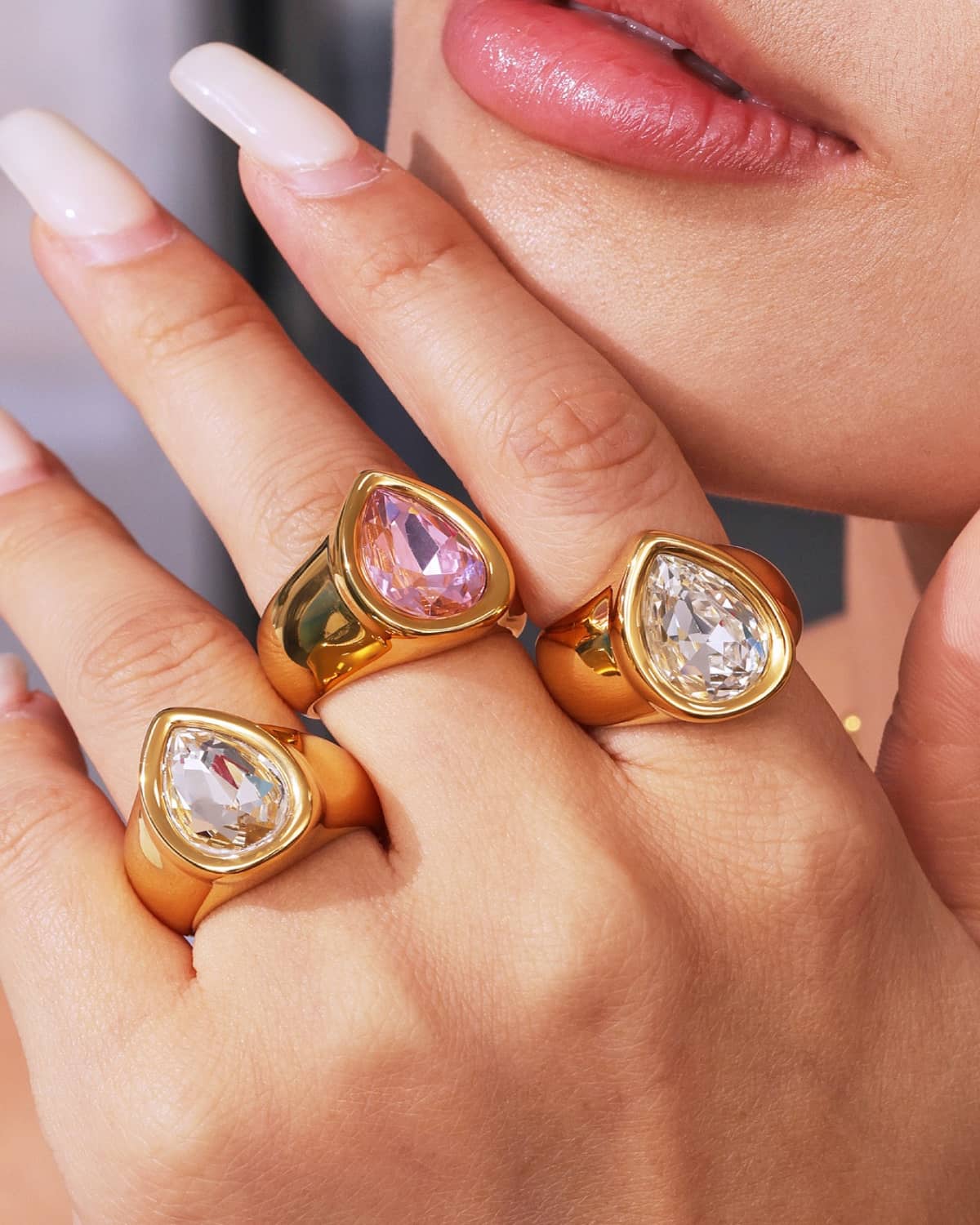 Pear Crystal Signet Ring