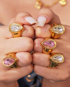 Pear Crystal Signet Ring