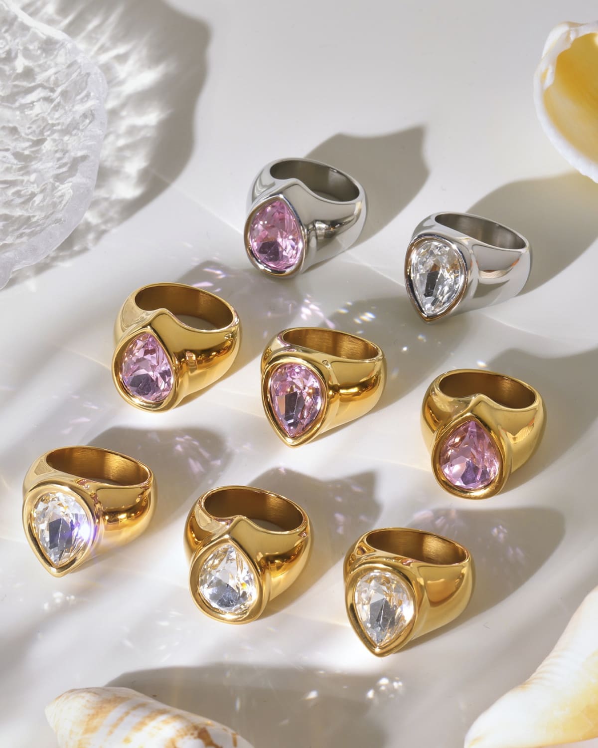 Pear Crystal Signet Ring