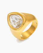 Pear Crystal Signet Ring