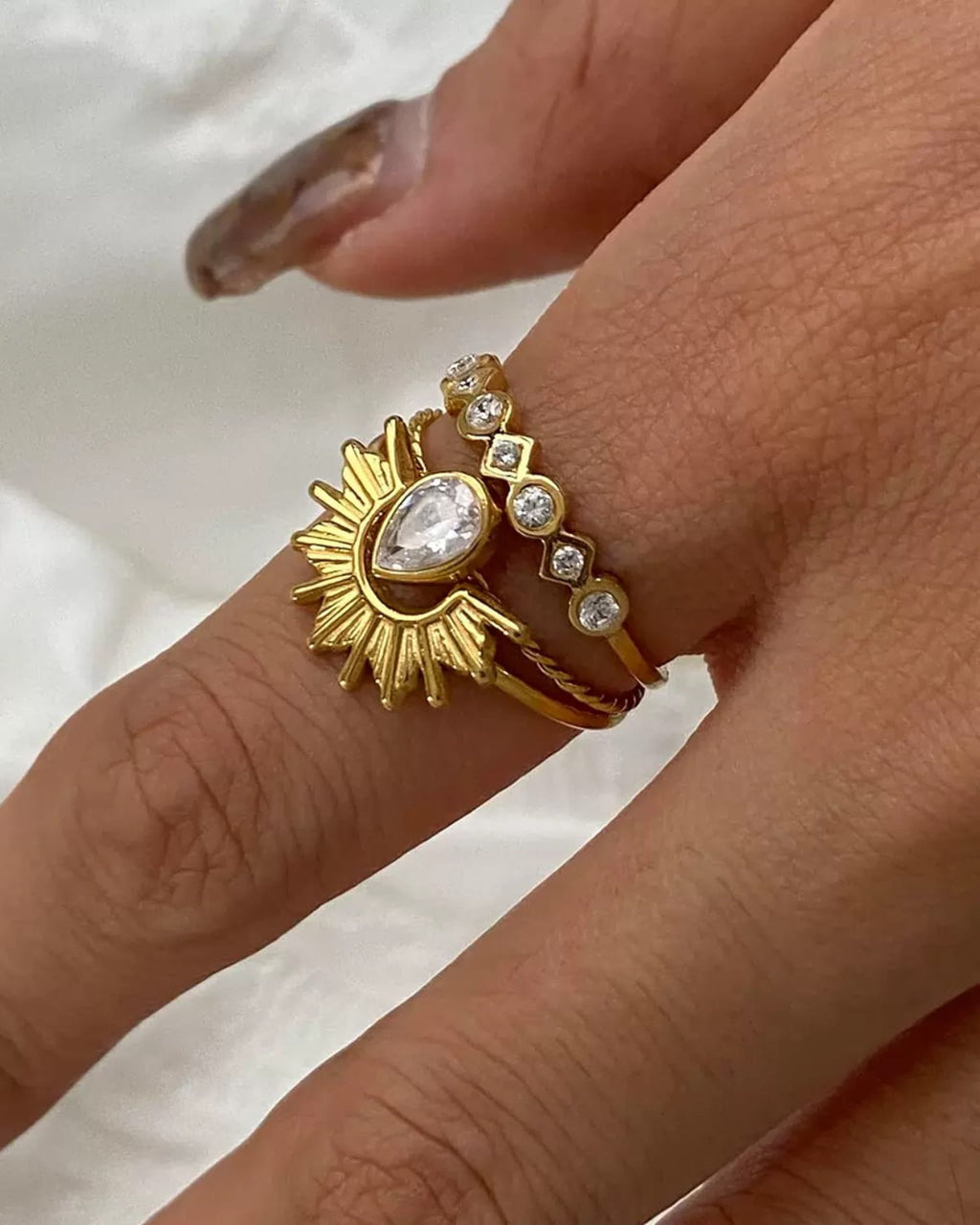 Sunlit Crystal Ring Set