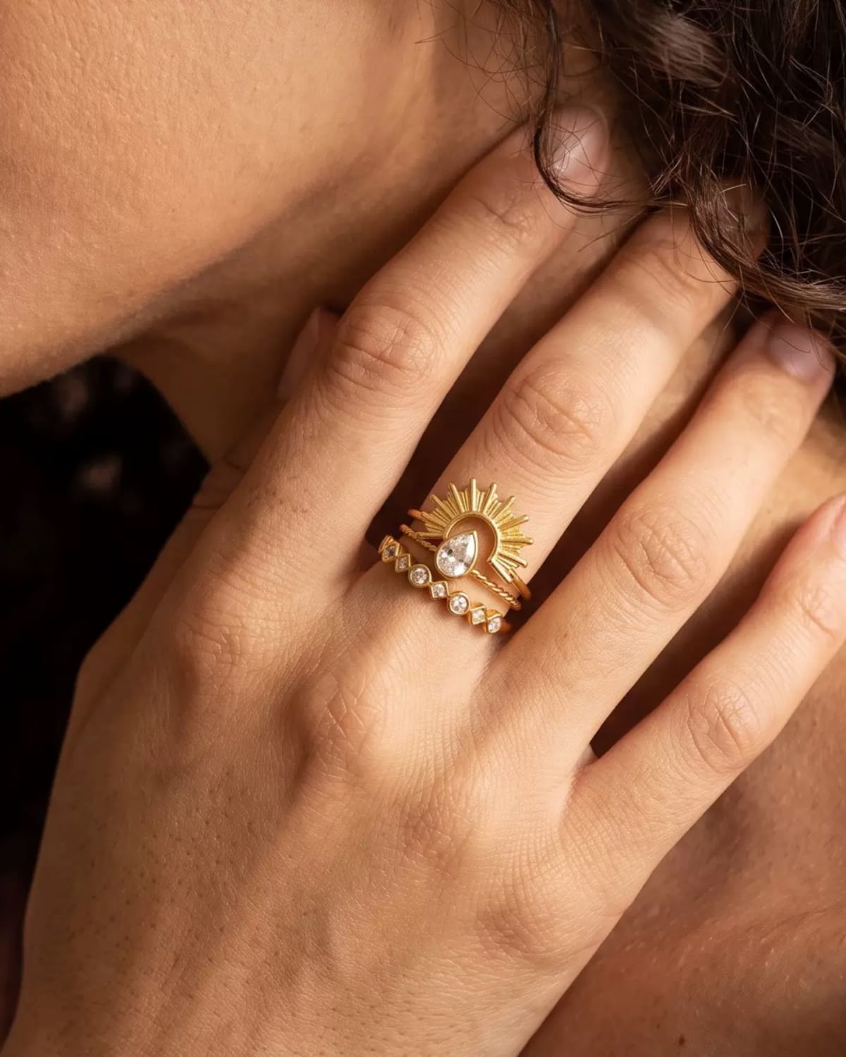 Sunlit Crystal Ring Set