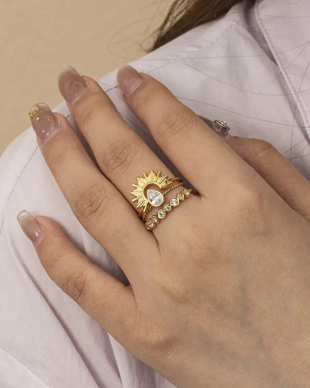 Sunlit Crystal Ring Set